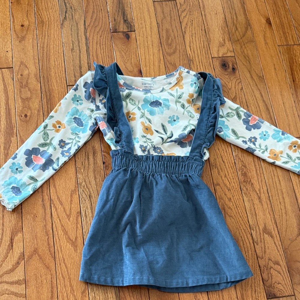 Carter's Blue Pinafore Dress with Floral Top - 2 sets